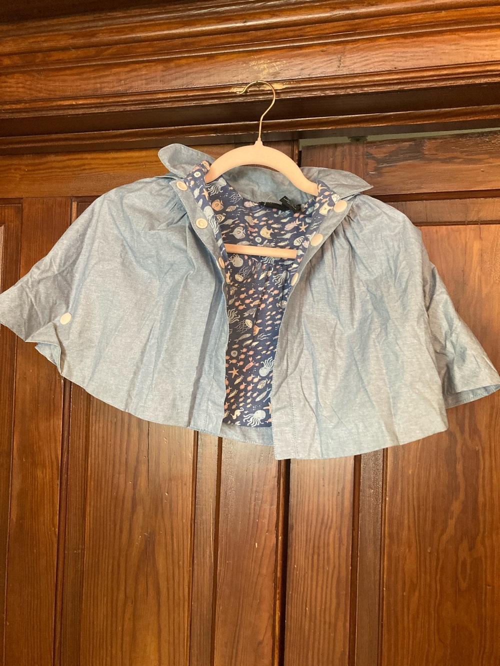 Cynthia Rowley Light Blue Kids Rain Cape Sea Creatures Patterned Lining Cotton